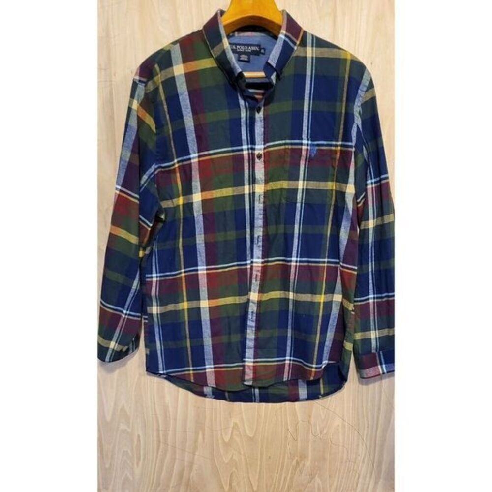 US Polo Men's Multicolor Plaid Long Sleeve Shirt Preppy Fall Tartan Casual XL.
